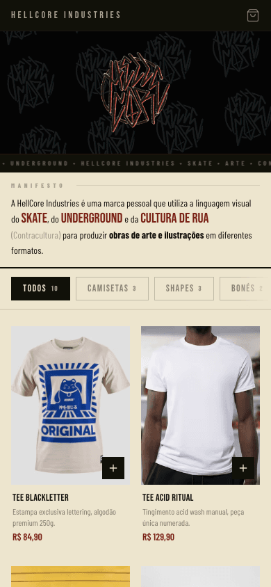 Hellcore Industries: loja criada com CriaStore